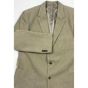 Caribbean Joe Taupe Corduroy Sport Coat Patch Pockets Lasered Wood Buttons 42L